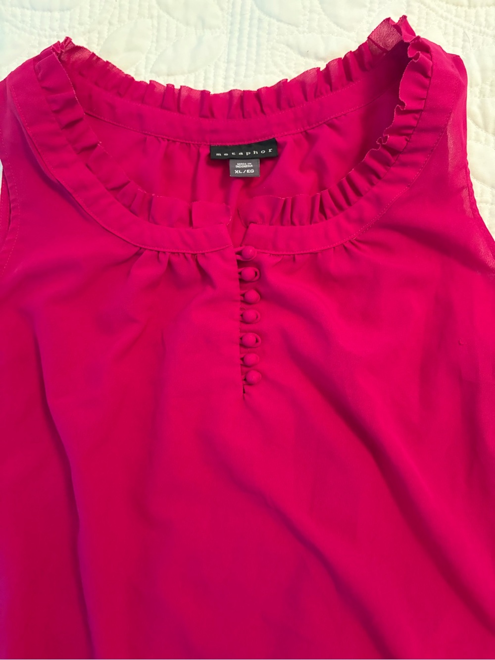 Women’s Fuchsia Ruffle Button-Front blouse - Picture 2 of 4